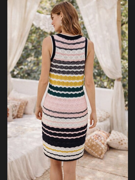 Anthro Akemi Kin Crochet Knit Dress XL April Sleeveless Striped Retro Fitted NWT - Picture 9 of 11